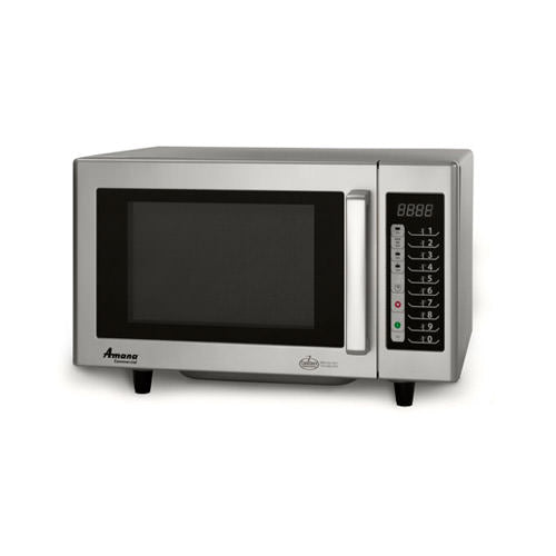 A modern microwave oven on a kitchen countertop, showcasing its sleek design and control panel.