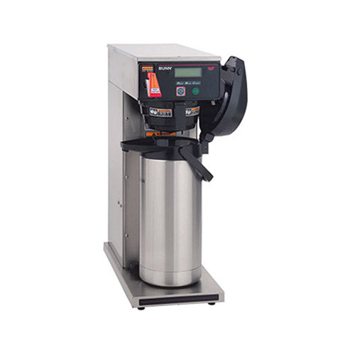 Airpot Coffee Brewer for home and commercial use, brewing large quantities of coffee.