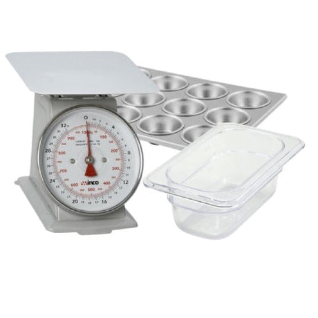 Image of various smallwares essential for a commercial kitchen, including cookware, bakeware, food storage solutions, and tabletop items.