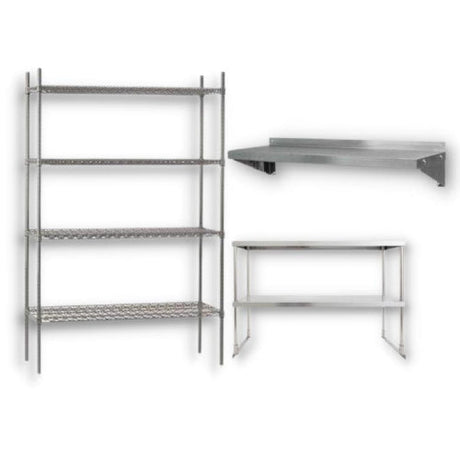 Stainless steel shelving and tables for durable, hygienic storage in food processing, medical, and industrial environments.