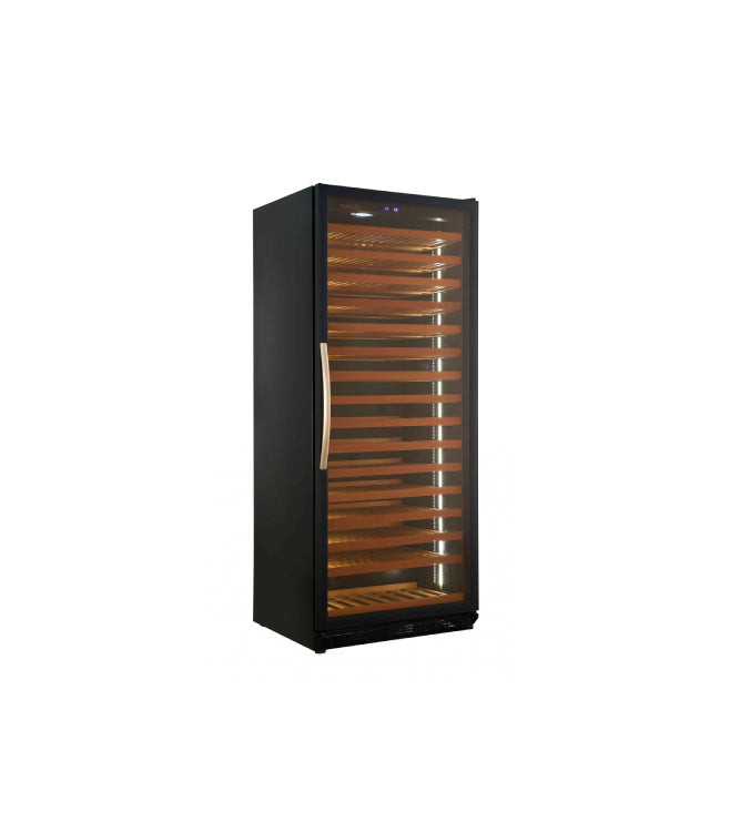 Wine cabinet showcasing organized racks and shelves, designed for optimal wine storage and aesthetic appeal.