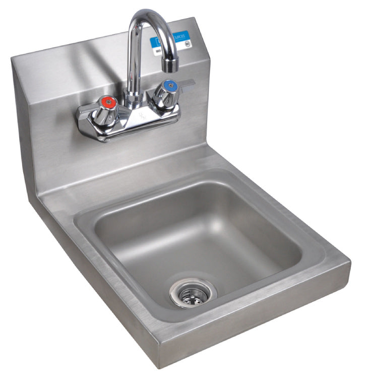 Compact hand sink with foot pedal and sensor-operated faucet for hygienic handwashing.