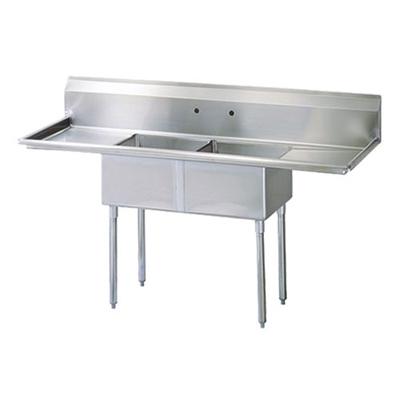 Double compartment pot sink in a commercial kitchen, featuring two spacious stainless steel basins for efficient washing and rinsing.