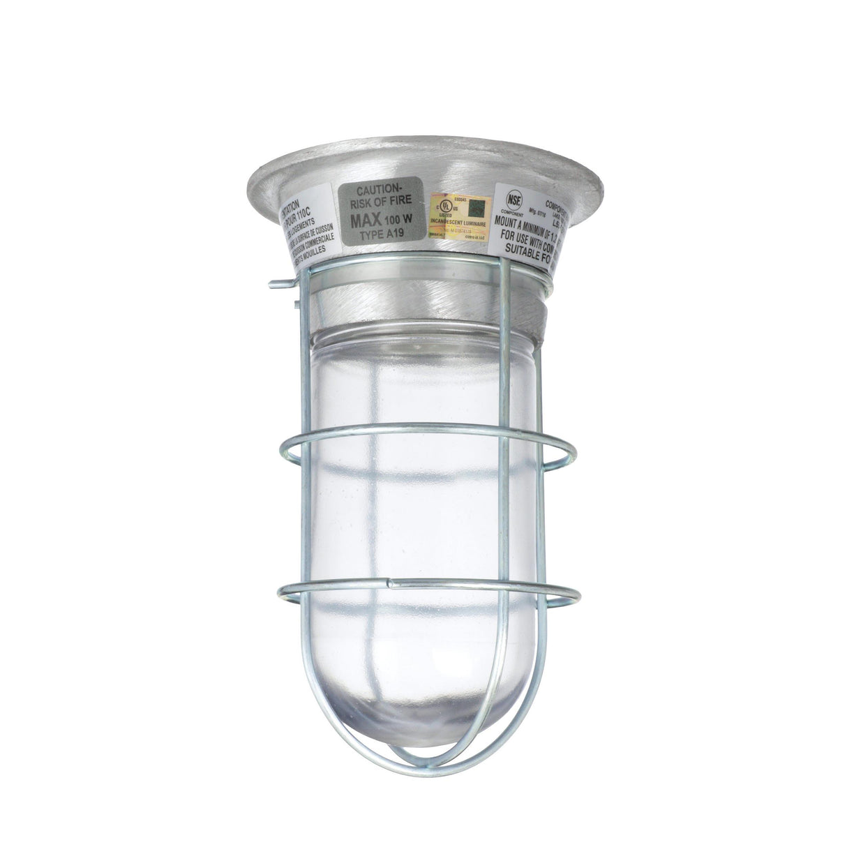 Component Hardware L55-1024-CSA - 100W Surface Mount CSA Approved Incandescent Hood Light With Clear Coated Tempered Glass Globe And Wire Guard