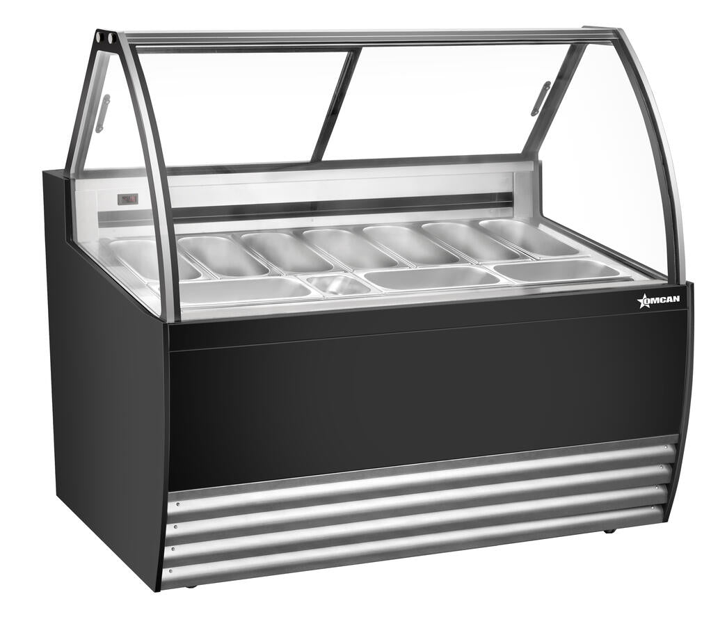 Omcan 55″ Gelato Display Showcase (Black Exterior) with 10 Pans