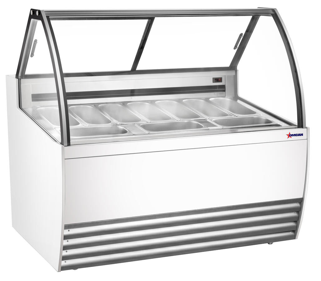 Omcan 55″ Gelato Display Showcase (White Exterior) with 10 Pans