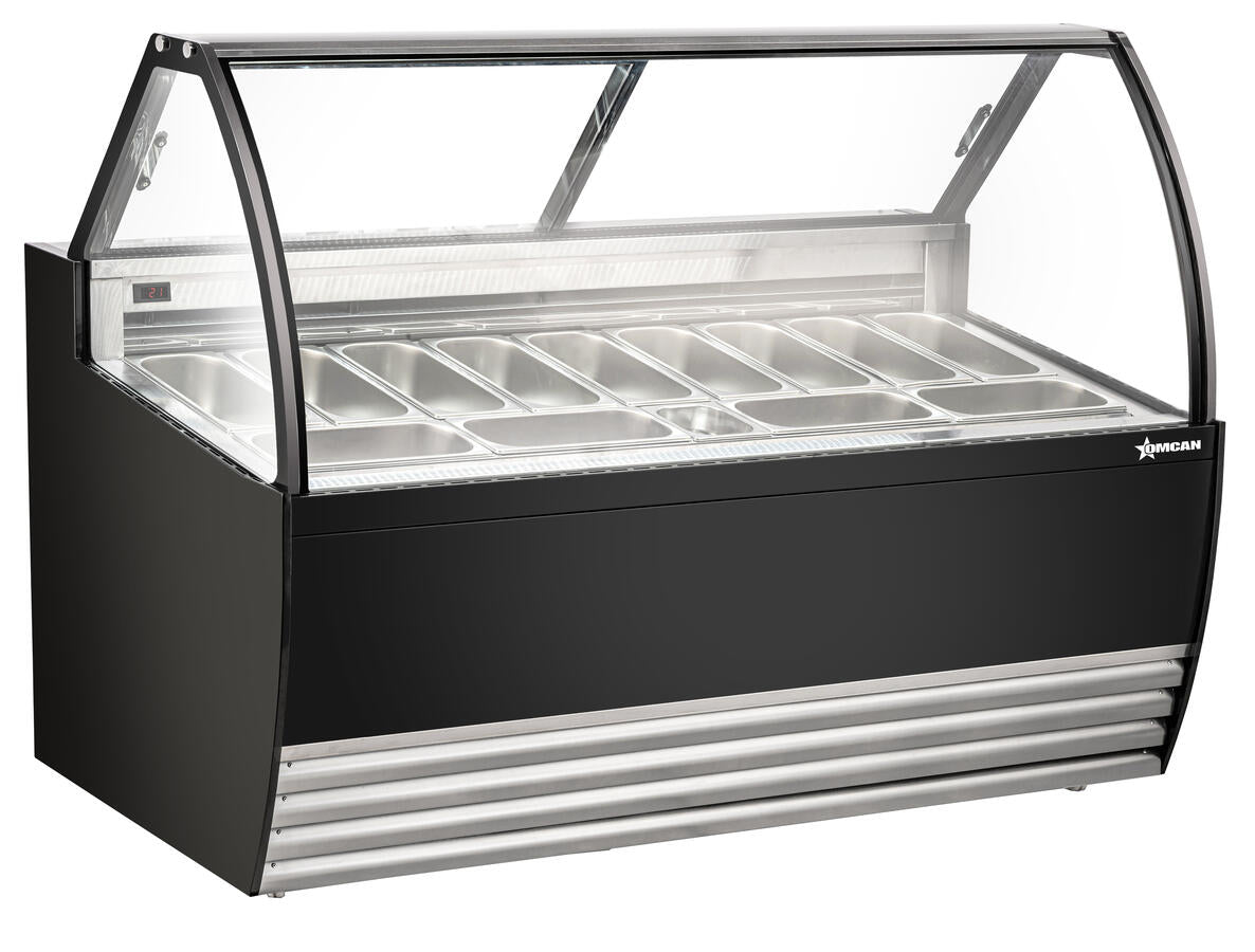 Omcan 69.5″ Gelato Display Showcase (Black Exterior) with 13 Pans