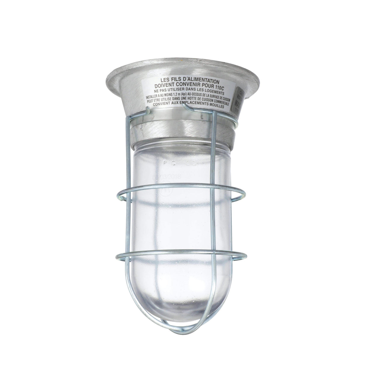 Component Hardware L55-1024-CSA - 100W Surface Mount CSA Approved Incandescent Hood Light With Clear Coated Tempered Glass Globe And Wire Guard