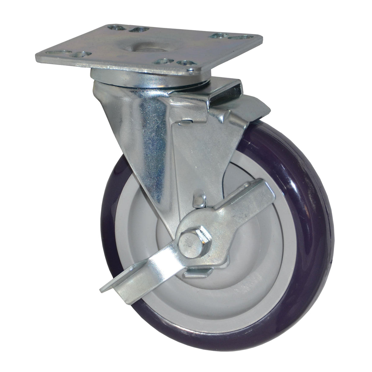 Compenent Hardware 3-1/2” x 3-1/2” Universal Mounting Plate Caster, 5" Blue Polyurethane Wheel with Brake - CMP4-5PBB