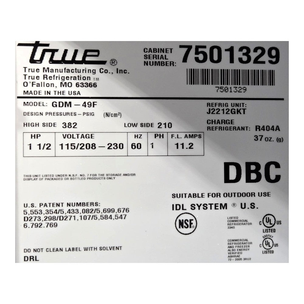 TRUE GDM49F Freezer - 2 Glass Door - Refurbished