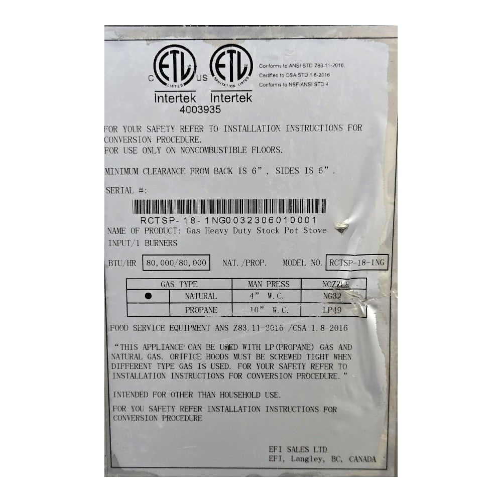 EFI RCTSP-18-1NG Stock Pot Stove - Natural Gas