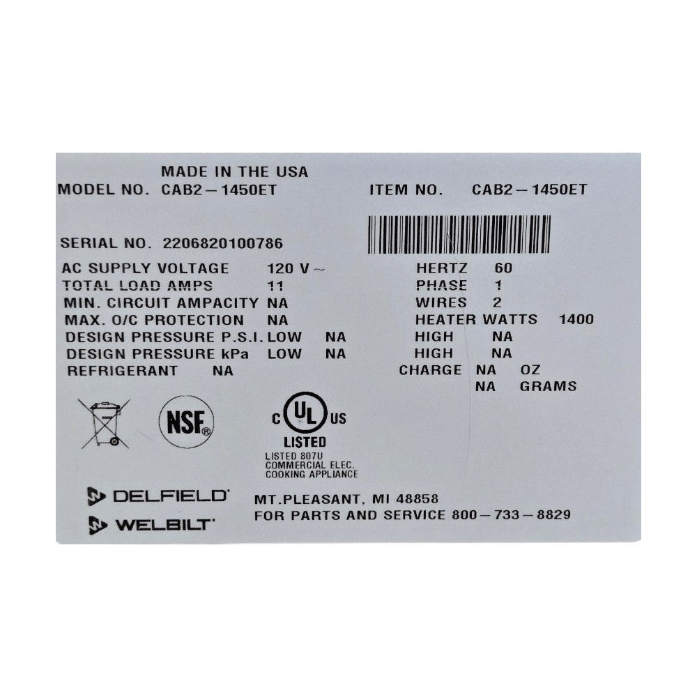 Delfield CAB2-1450ET Plate Warmer