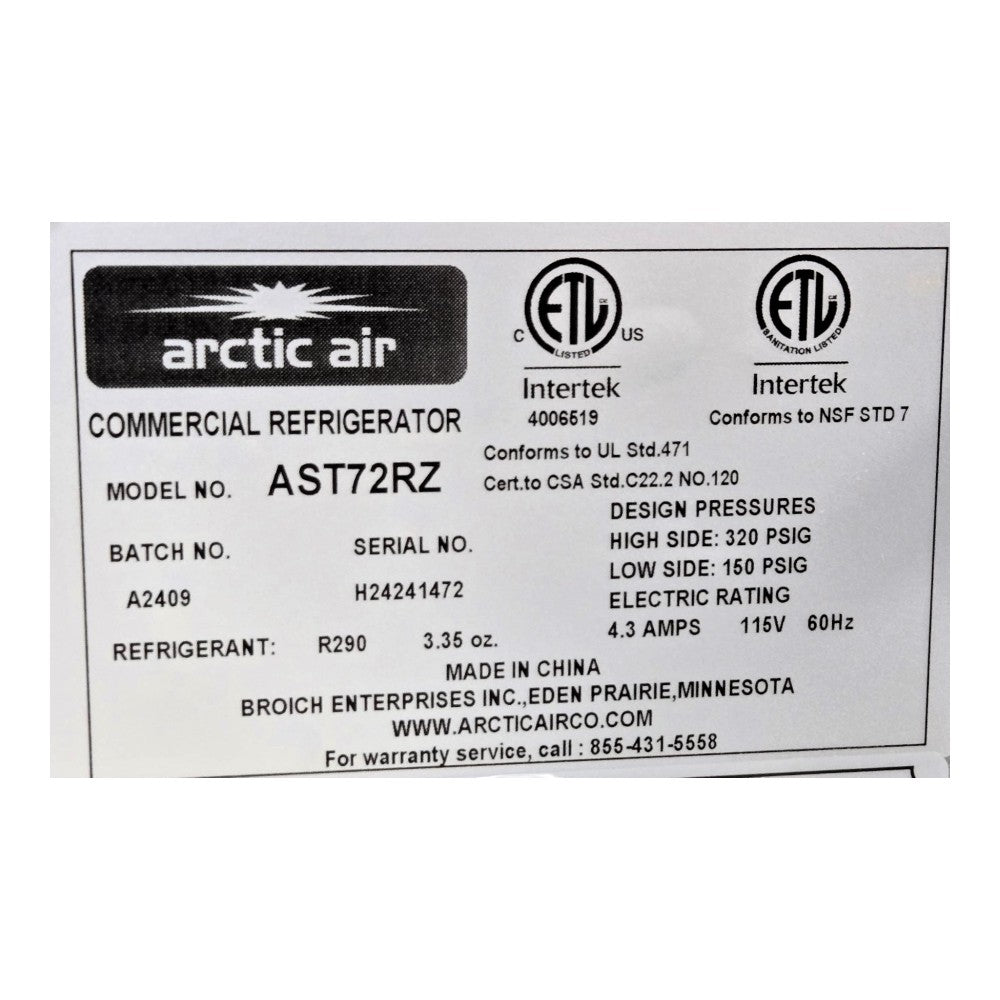 Arctic Air AST72RZ Refrigerated Mega Top Prep Table - 3 Door