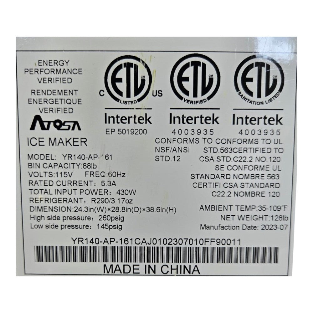 Atosa YR140-AP 61 Under Counter Ice Machine