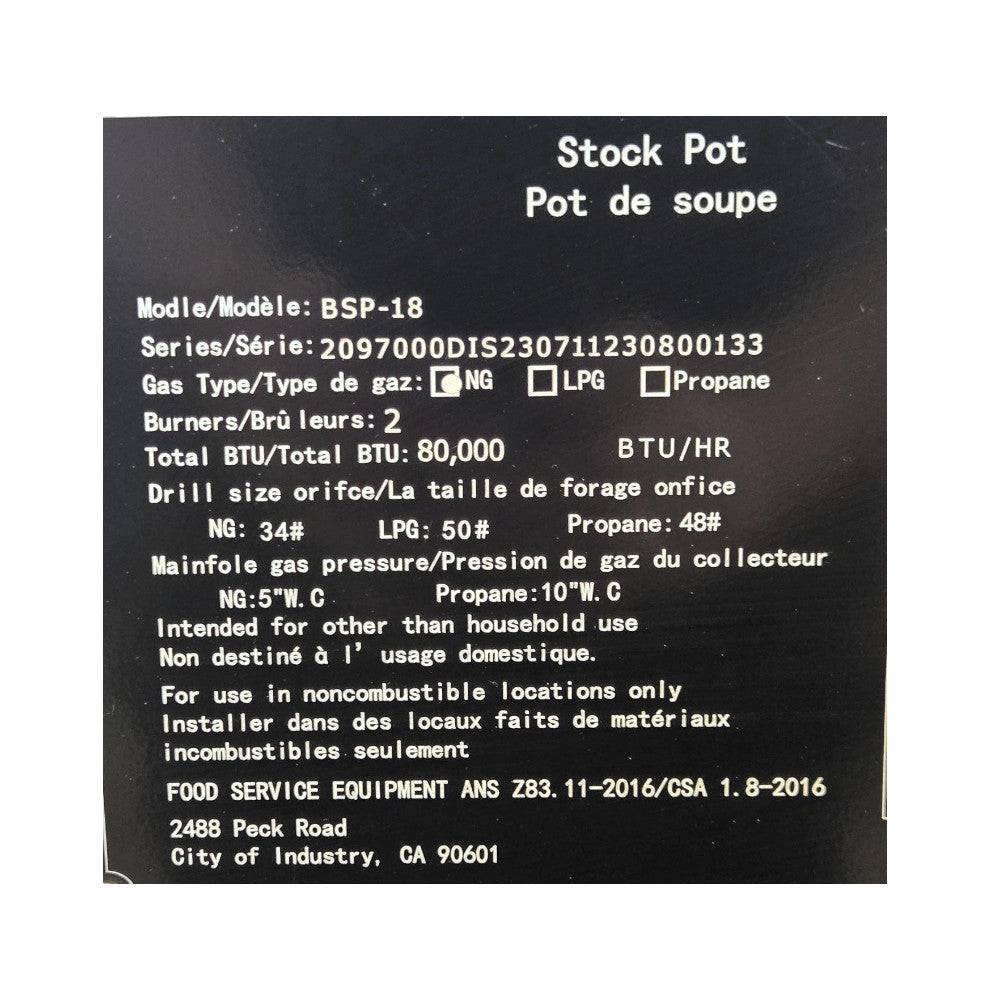 Brika BSP-18 Stock Pot Range - Natural Gas