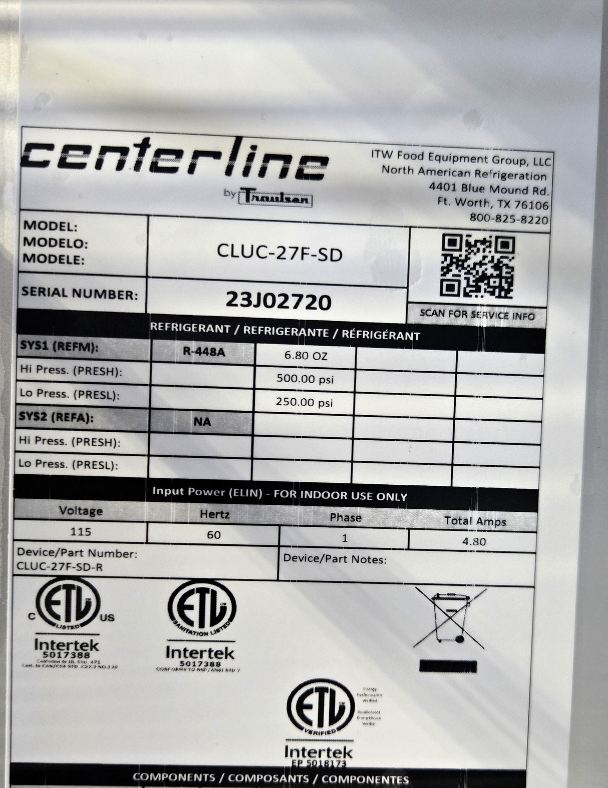 Centerline CLUC-27F-SD Undercounter Freezer