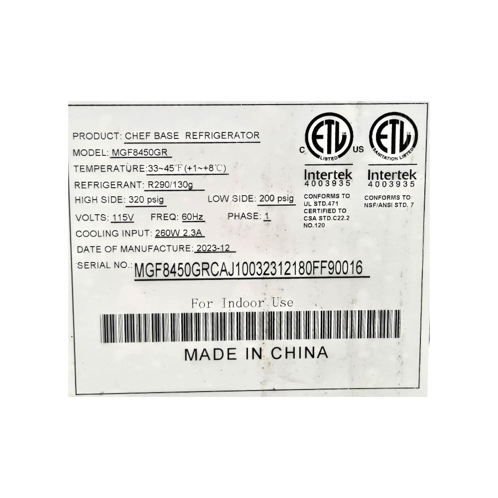 Atosa MGF8450GR Refrigerated Chef Base