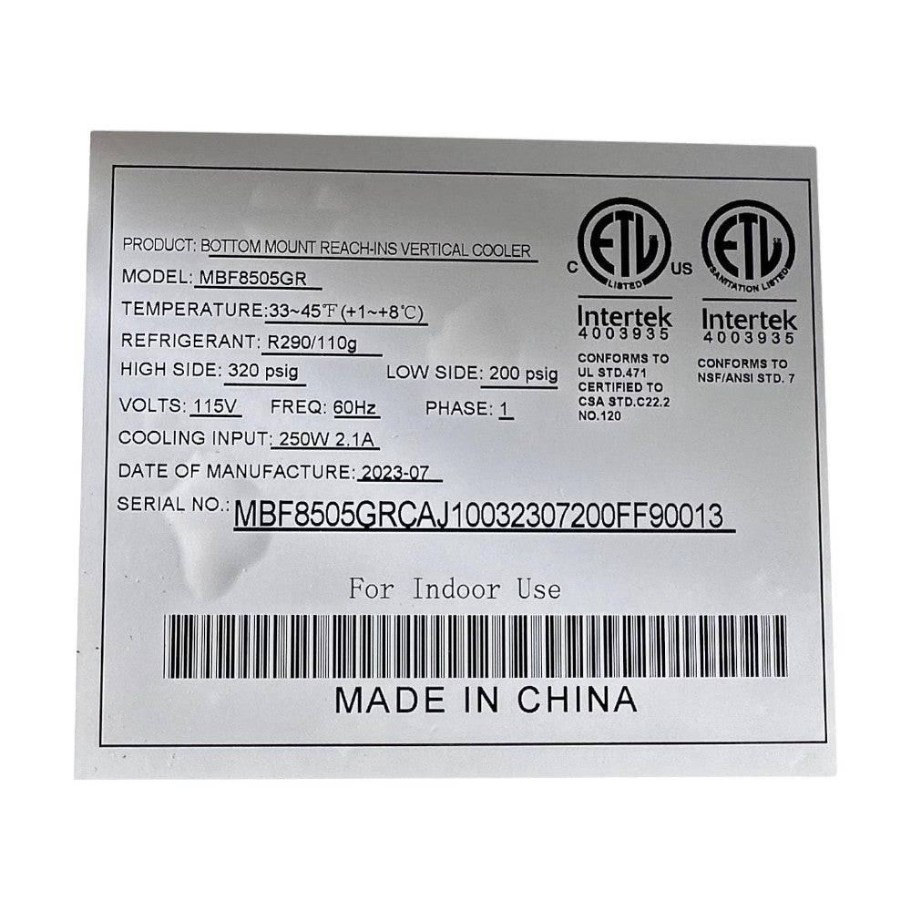 Atosa MBF8505GR Upright Refrigerator - Single door