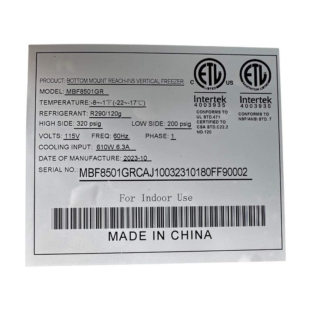 Atosa MBF8501GR Upright Freezer - 1 Door
