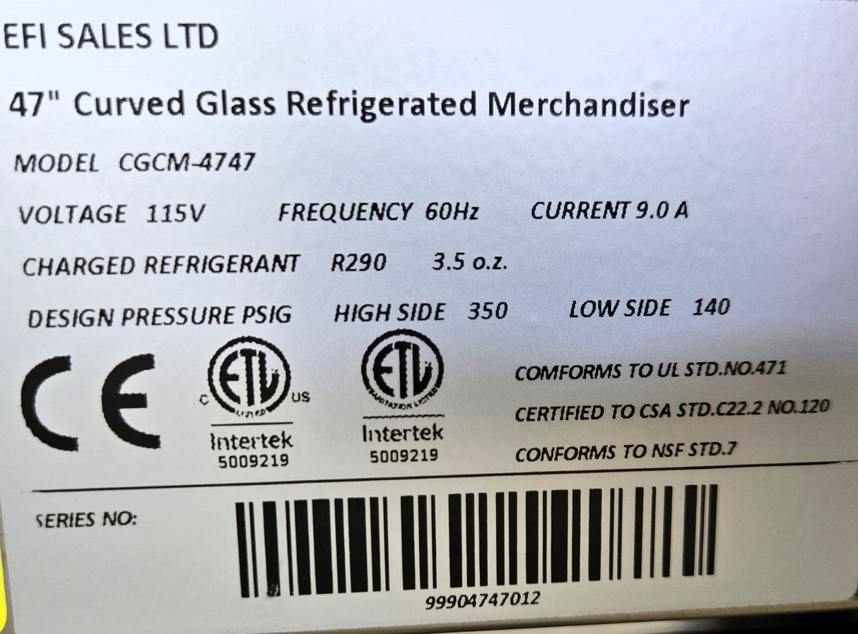 EFI CGCM-4747 Refrigerated Display Case - Never Used