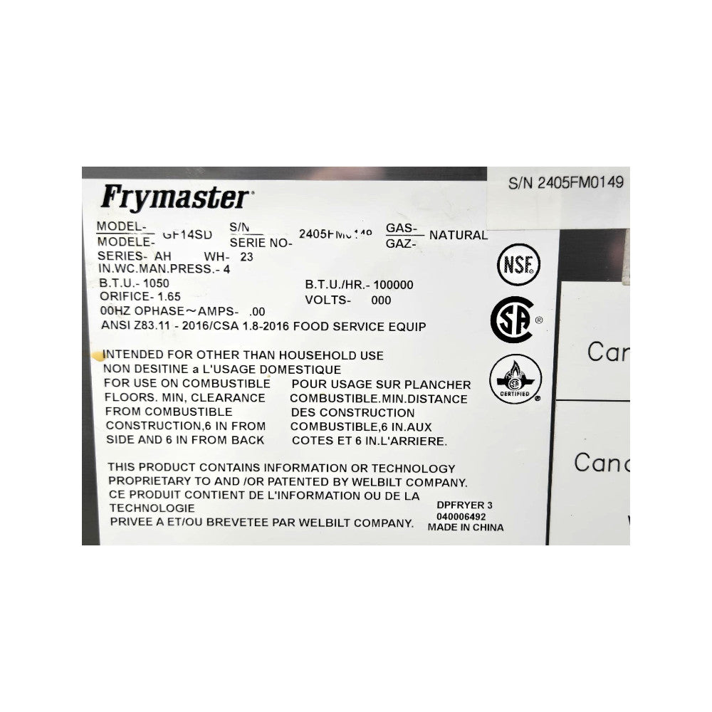 Frymaster GF14SD Fryer - Natural Gas
