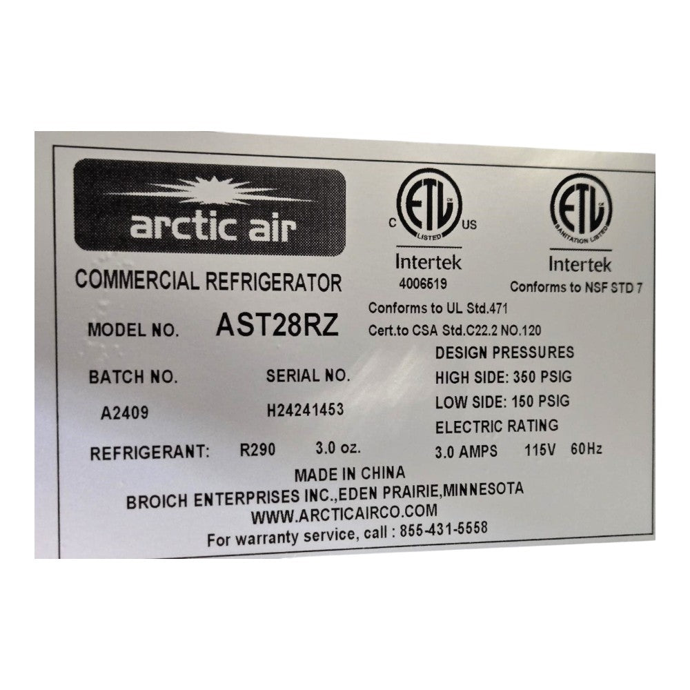 Arctic Air AST28RZ Refrigerated Prep Table