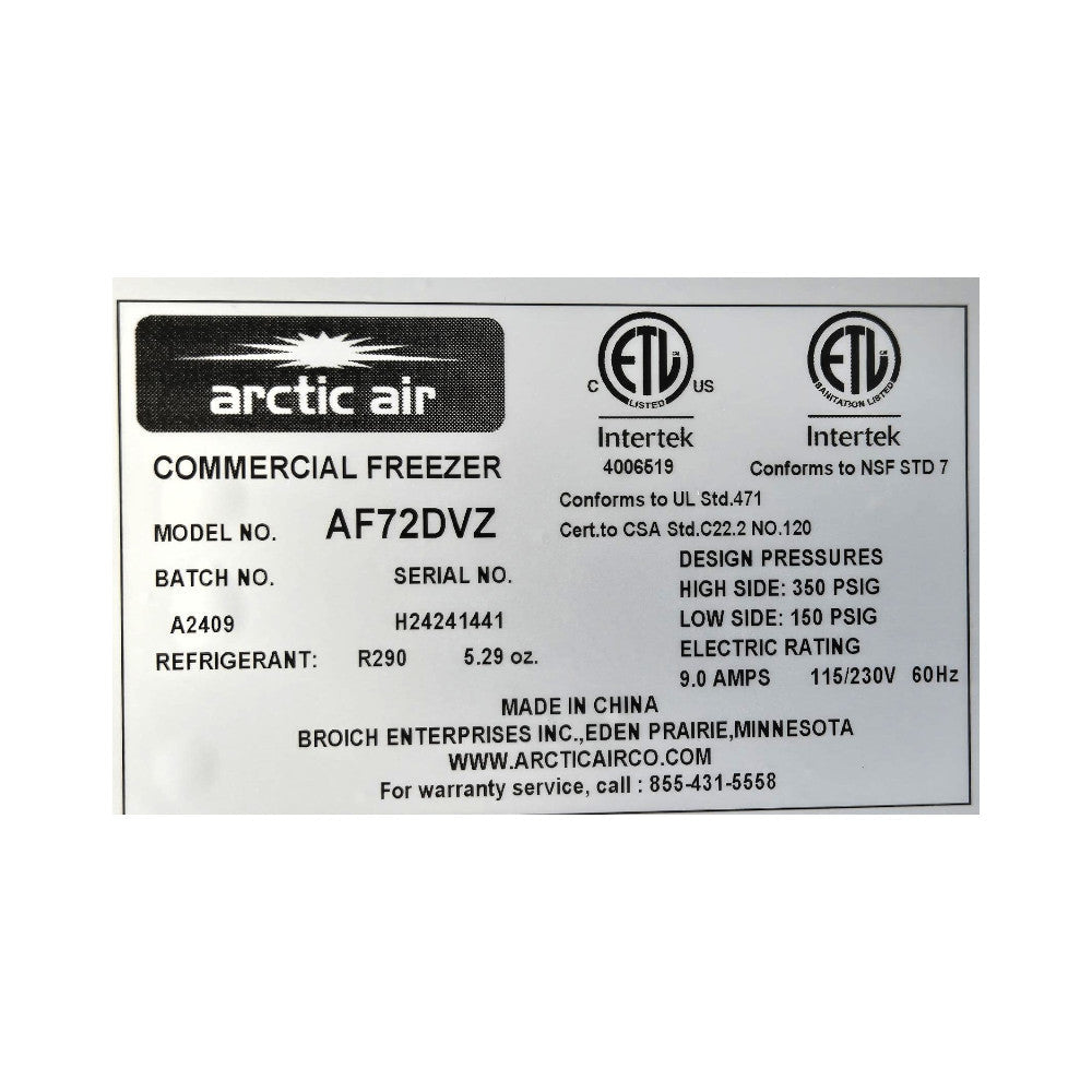 Arctic Air AF72DVZ 3 Door Freezer