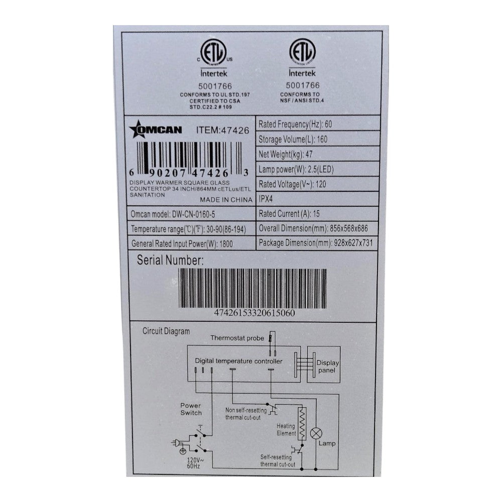 Omcan DW-CN-0160-5 Display Warmer - Square Case