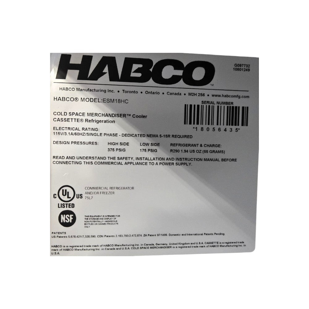 Habco ESM18HC Refrigerator - 1 Glass Door - 24 inch