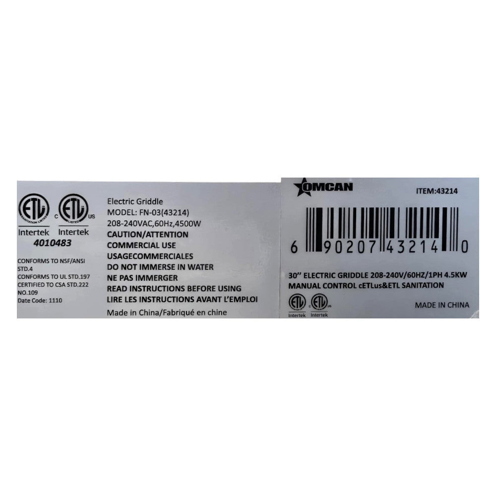 Omcan 43214 Electric Countertop Griddle