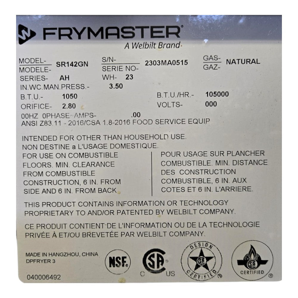 Frymaster SR142GN Floor Fryer - Natural Gas