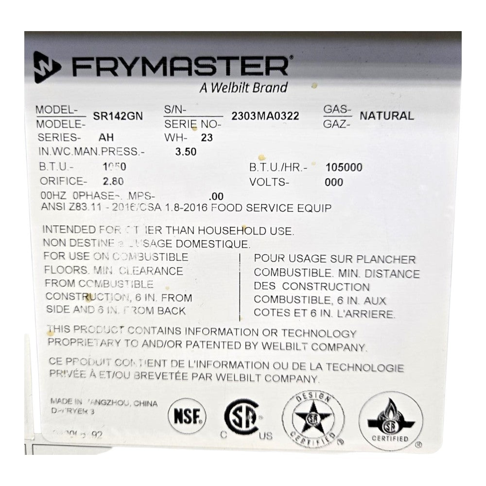 Frymaster SR142GN Floor Fryer - Natural Gas
