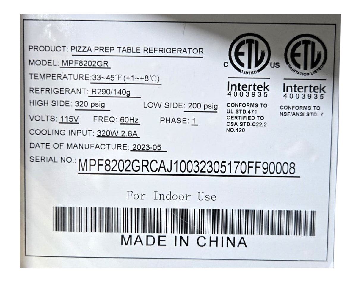 Atosa MPF8202GR Refrigerated Pizza Prep Table - 2 Door - 67"