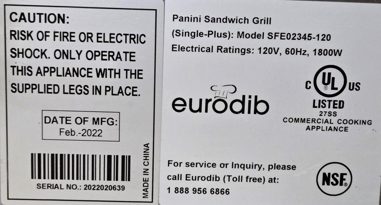 Eurodib SFE02345-120 Panini Grill