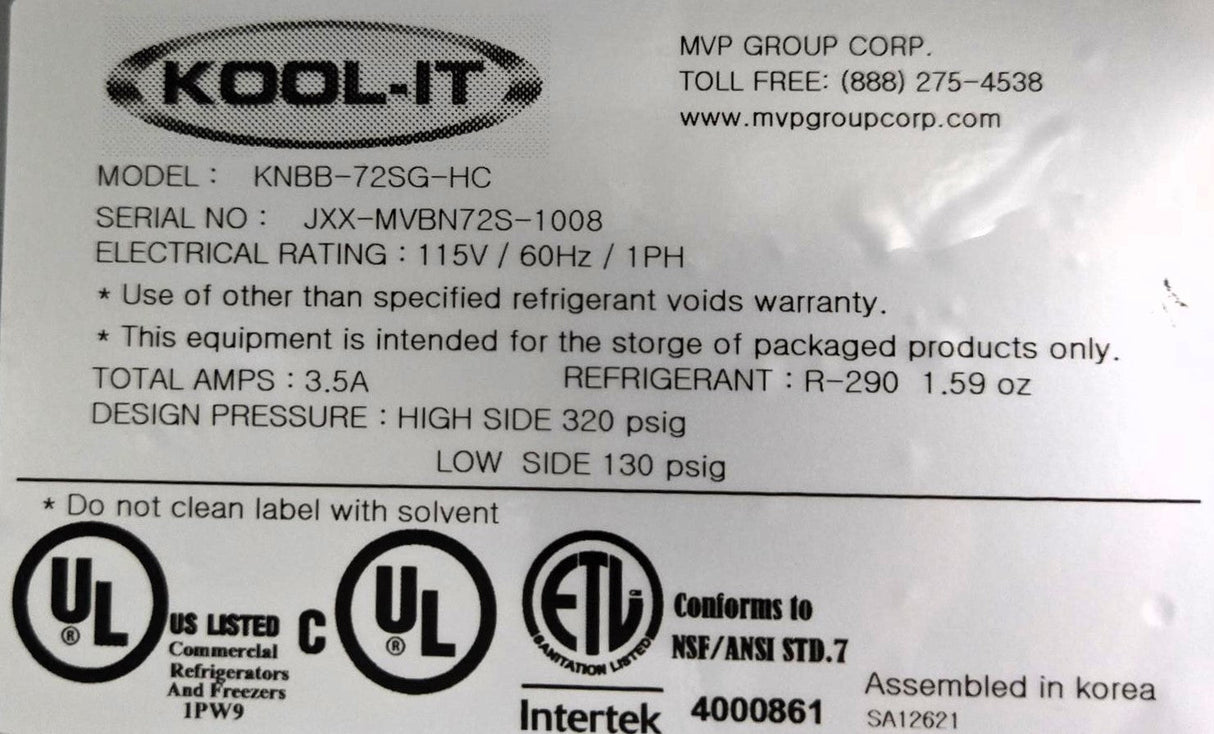 Kool-It KNBB-72SG-HC Back Bar Refrigerator - 3 Door