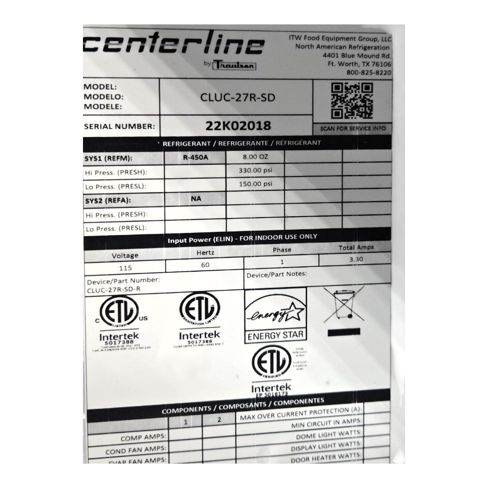 Centerline  CLUC-27RSD Undercounter Refrigerator