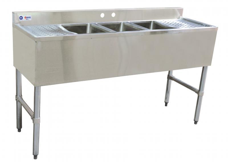 Omcan 3 Compartment Underbar Sink with 13″ Left and Right Drainboards