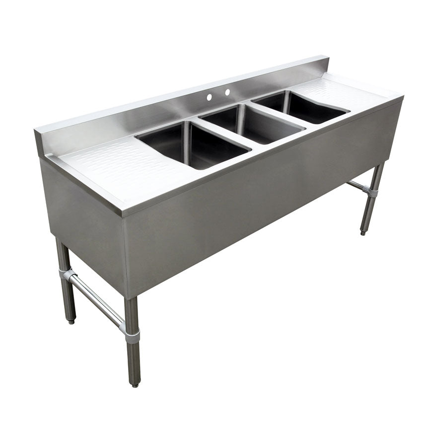 Omcan 3 Compartment Underbar Sink with 19″ Left and Right Drainboards