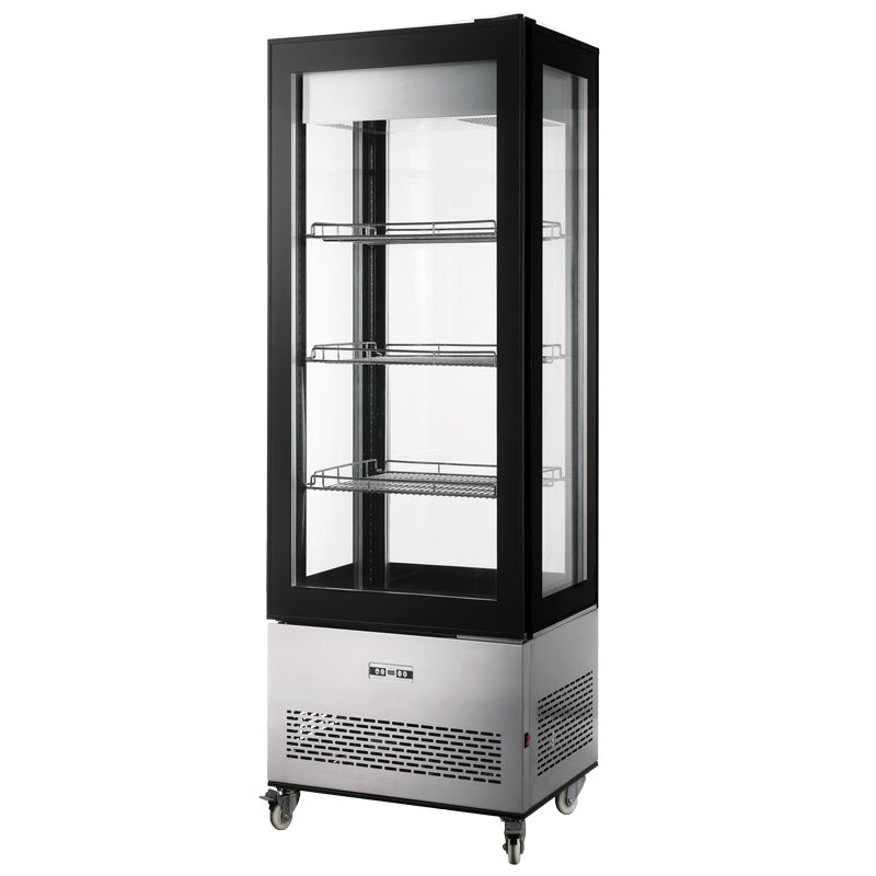 Omcan 26″ Refrigerated Display Case with Four-Sided Glass 75″ Tall, 14.14 cu.ft. (400 Liter)