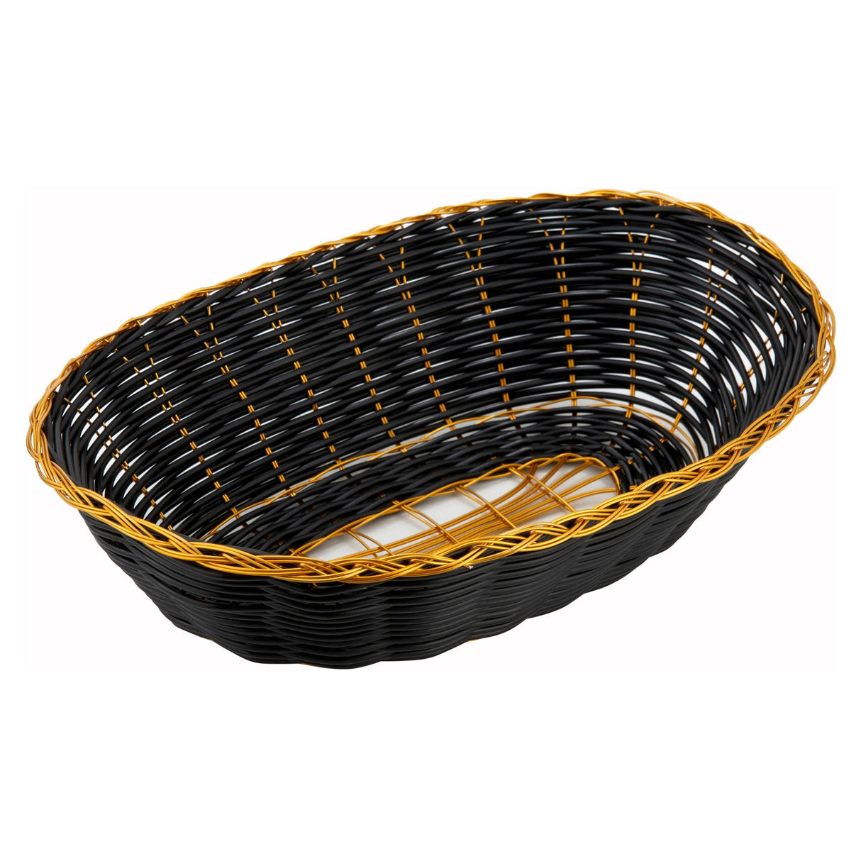 Winco PWBK-9V - Black and Gold Poly Woven Basket - Oval