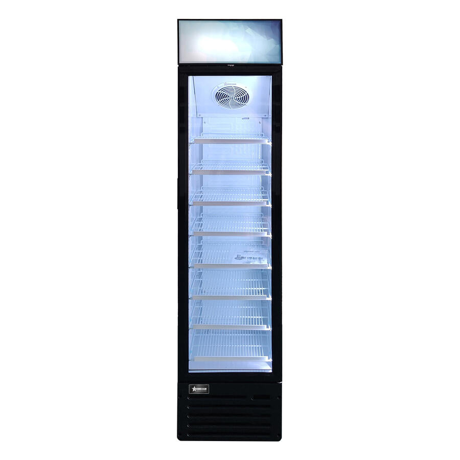 Omcan 16.5″ Slim Glass Door Black Display Refrigerator with Lightbox and 145 L Capacity – 110V, 150W