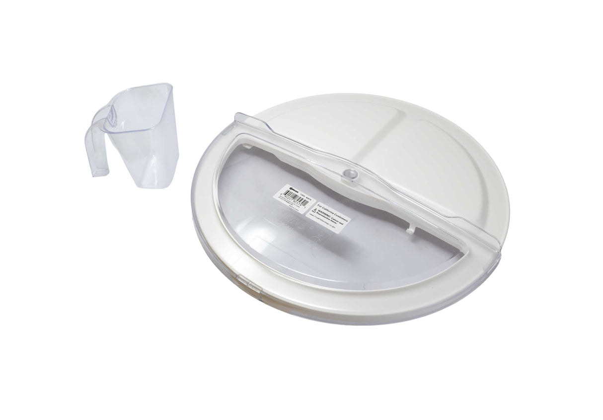 Omcan Polycarbonate + Polypropylene Rotating Lid with 20 oz Clear Scoop for 10-gallon Food Storage Container