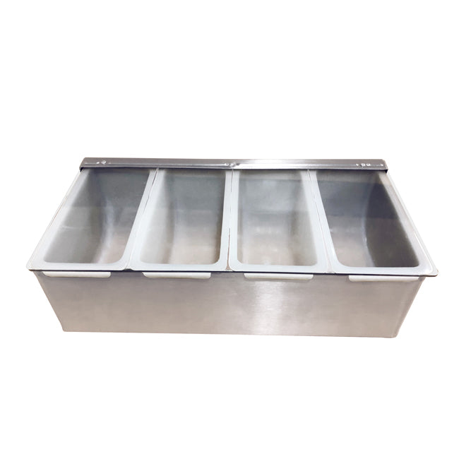 Omcan Stainless Steel 4-Compartment Condiment Holder with Clear Cover