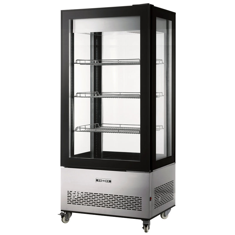 Omcan 33″ Refrigerated Display Case with Four-Sided Glass 75″ Tall, 19.42 cu.ft. (550 Liter)