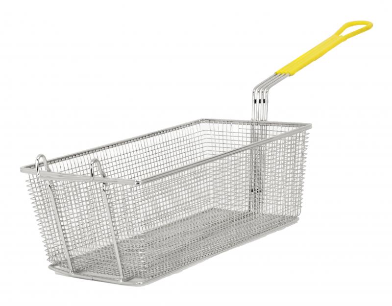 Omcan 16 3/4″ x 8 3/4″ x 6″ Nickel-Plated Iron Fryer Basket with Yellow Handle