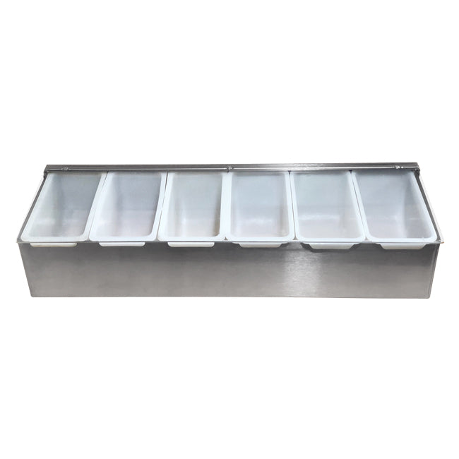 Omcan Stainless Steel 6-Compartment Condiment Holder with Clear Cover