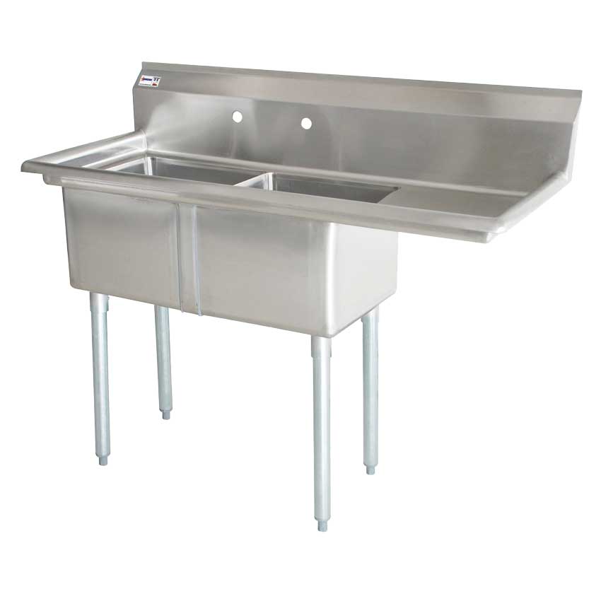 Omcan 18″ x 21″ x 14″ Two Tub Sink with 3.5″ Center Drain and Right Drain Board