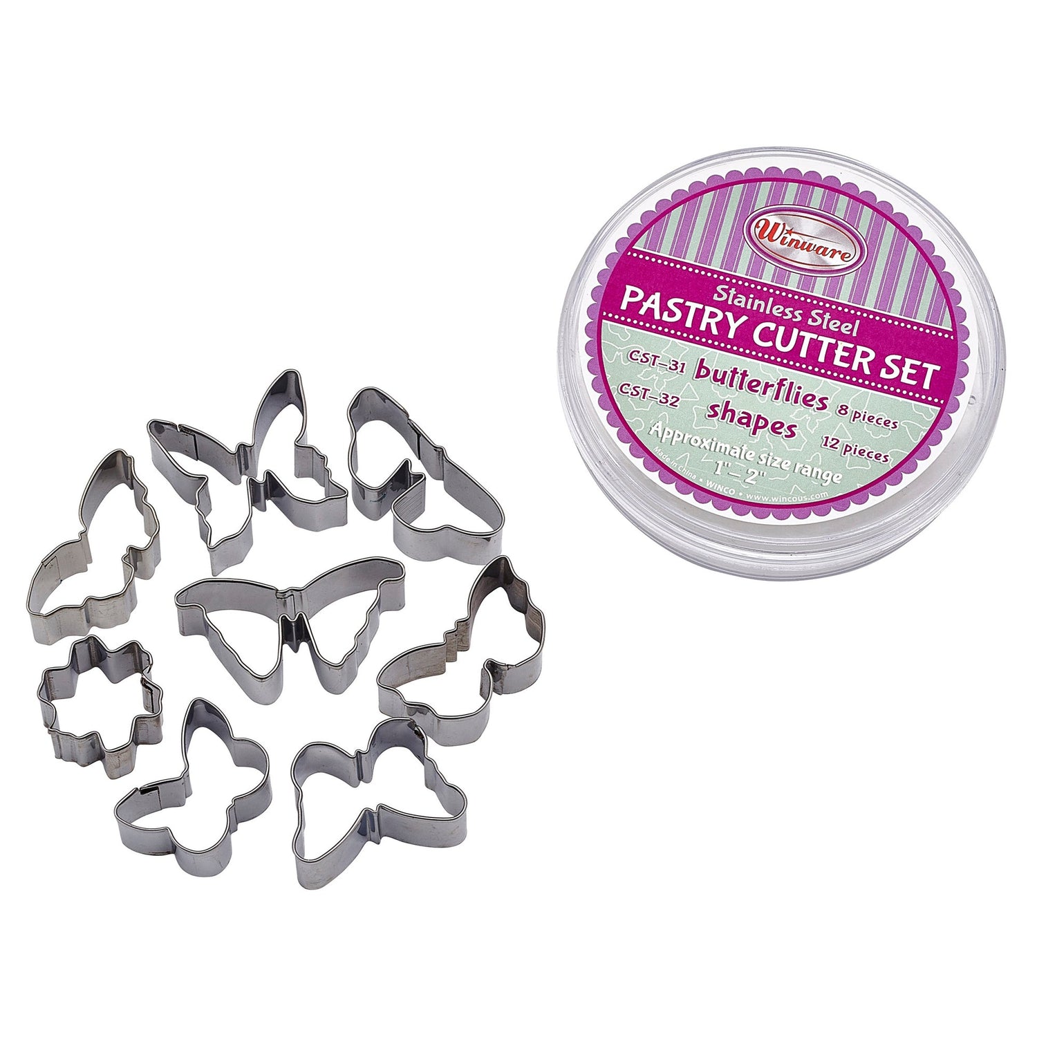 Winco CST-31 - Cookie Cutter Set, Butterflies, 8 Pieces, Stainless Steel