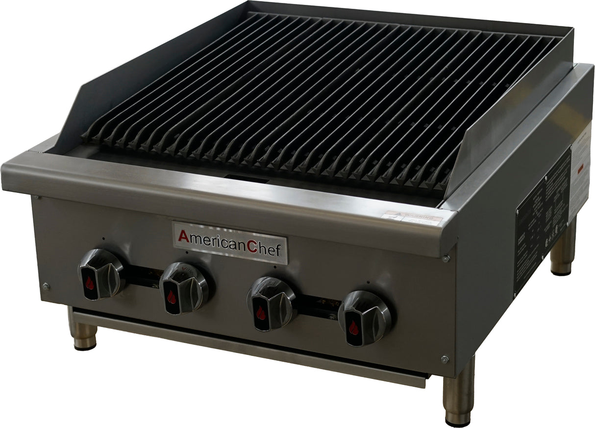 American Chef ACCB-24H - Counter Top 24" radiant Charbroiler Gas Heavy Duty, Cast Iron Burner ( Straight Burner ) NOT U-Shape, natural gas