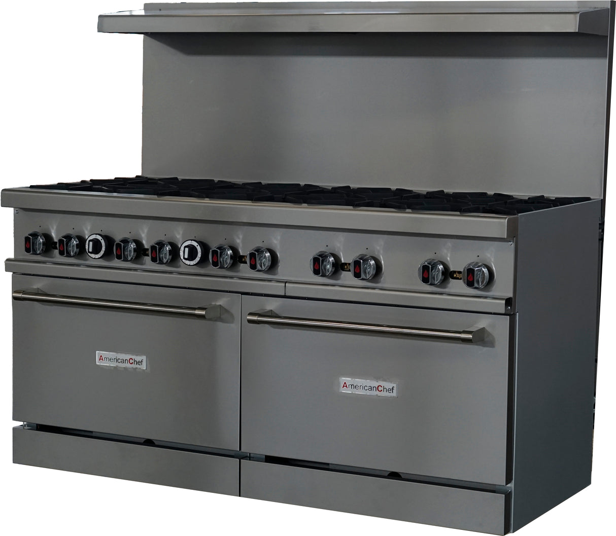 American Chef ACGR60-10B - 60" 10 Burner Gas Range with Standard Oven, natural gas, with casters